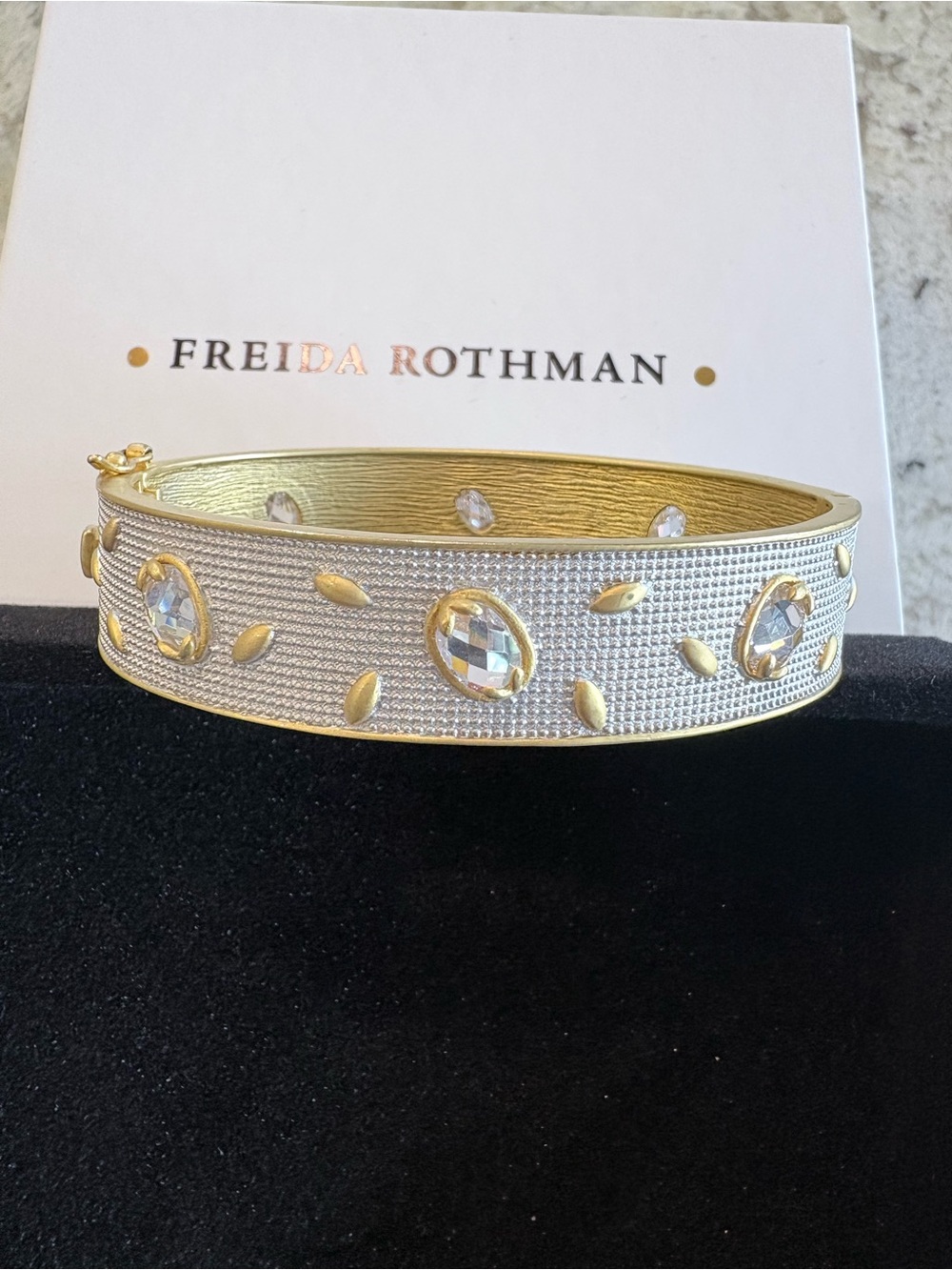 Freida Rothman Two-Tone Crystal Bangle Bracelet - Gold & Silver LIKE NEW!